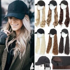 Real Hair Extensions With Black Baseball Hat Cap Curly Wavy Long Brown Blonde uk