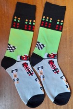 Novelty Formula One Socks F1 Racing Car Motorsport Tyre Red Checkered Flag Gift