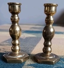 2x Small Brass Candlesticks, For Birthday Candles, 2¾ Inches Tall, Nice Weight