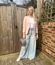 Ex Oasis Blazer Women's Pink Open Front 3/4 Sleeve Fitted Classic Smart Jacket