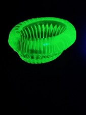 Antique Victorian Uranium Glass Pressed Oval Open Table Salt Canary Yellow VGC