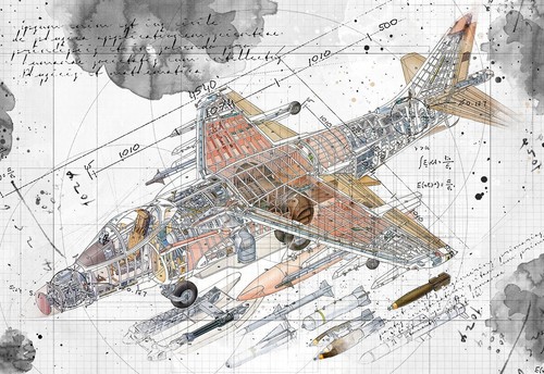 Line tech drawing harrier jet - drawing,