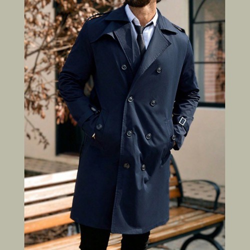Men double breasted trench - breasted,