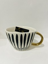 Aphorism Hand Crafted Mugs Cups Black  Abstract Gold Handle Tea New