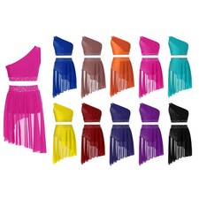 UK Girl 2Pieces Lyrical Dance Dress Outfit Ballet Gymnastics Crop Top with Skirt