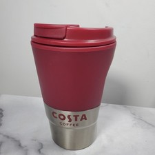 COSTA Coffee Silver Stainless Steel and Red Plastic Reusable Cup - 450ml Travel