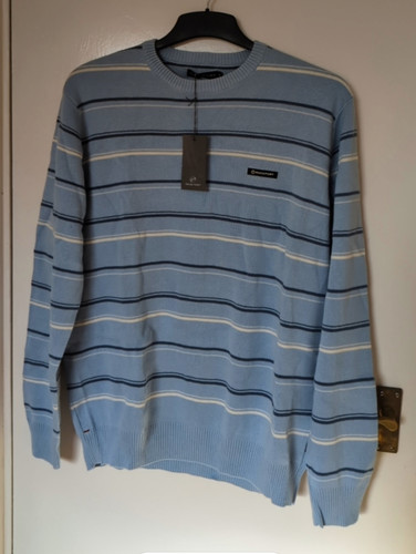 Port sky blue stripe crew - blue, neck