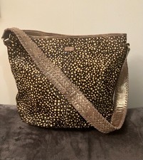 Designer NOOKI London Brown & Gold Genuine Leather Cow Hair Shoulder Bag Handbag