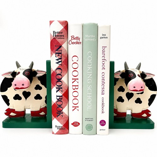 Vintage folk art cow bookends - vintage,