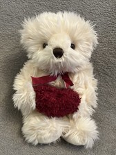 Aurora A&A Soft Toys Vintage Cream Teddy Bear Holding A Red Heart Plush Rare ￼