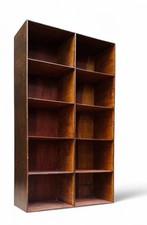 ANTIQUE PLYWOOD BOOKCASE C1940s STAINED PLYWOOD SLIM LINE