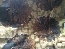 210cm Rare Vtg Retro 70s Burlap? Funky Flower Power Heals? Fabric W125cm B69