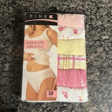 Vintage Kmart Pink K High Cut Multicolor Cotton Brief Panties Size 10 NOS 6 Pack