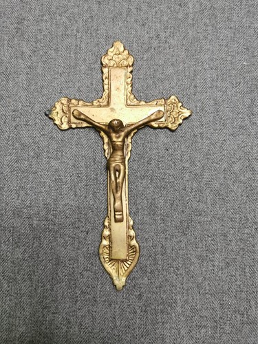 Vintage brass crucifix - vintage, cross