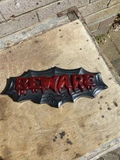 Halloween BEWARE Doorbell Sign Animated Light-up Music Scary Decor Dasini, Works