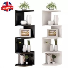 5 Tier Floating Corner Shelves Wooden Storage Display Shelf Units Wall Mount UK
