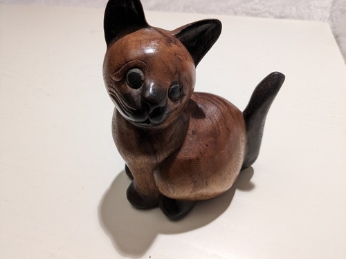 Wooden cat carved sitting - cat,