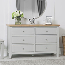 Chest of 6 Grey Drawers Solid Oak Veneer Fully Assembled Storage Furniture Unit