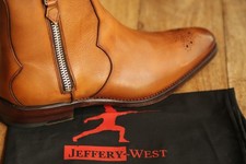 Jeffery West Burnished Tan Brown Leather Zip Up Boots Men's UK 7 US 8 EU 41