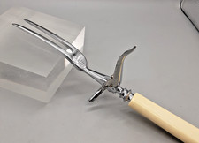 Vintage Bernard Sheffield Patent Carving Fork with Cream Handle & Safety Guard