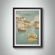 Mevagissey Cornwall Travel Poster - Framed - Vintage - Bucket List Prints