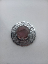 Vintage Signed Mizpah Amethyst Crystal Scottish Thistle Flower Brooch Pin