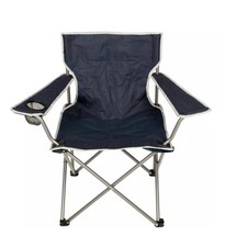 (2)Halfords Folding Arm Chair - Navy Blue Camping Chair with Cup Holder and Bag