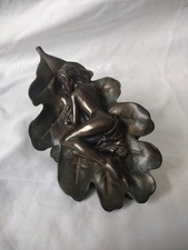 Vintage Heredities Bronze-Effect Figure ~ Autumn Sleep ~ Nude Nymph on Oak Leaf