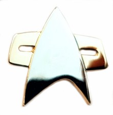 Star Trek Metal Gold Plate Pin Badge Voyager Communicator Janeway Enterprise