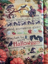 Happy Haunting Halloween Sampler Pumpkin Black Cat Owl Cross Stitch Chart