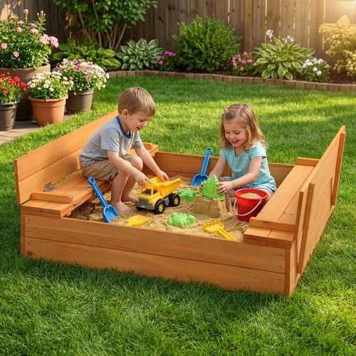 Kids wooden sand pit sandbox - wooden,