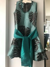 JOLABY DRESS GREEN HITCHED HEM LEAF PATTERN PARTY EVENING  SIZE 10 XS