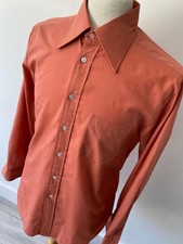 VINTAGE mens 70's SEIDENSTICKER RUST POLY/COTTON LONG SLEEVED SHIRT 40"