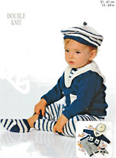 661 PREM & BABY SAILOR OUTFIT DK 12 TO 24" VINTAGE KNITTING PATTERN COPY
