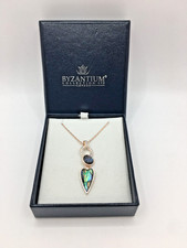 Byzantium Necklace Abalone Shell Pendant Rose Gold Tone 16-18" Chain  J7 P927
