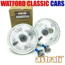 Pair 7" Flat H4 Classic Car Halogen Headlights Headlamp + Sidelight Pilot 