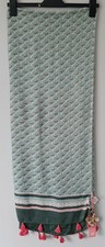 BNWT *Gorgeous* WHITE STUFF  Green Tasseled Scarf/ 72 x 28 inch/bird pattern/B22