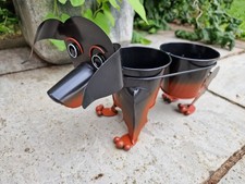Dachshund Sausage Dog Metal Planter Novelty Patio Ornament Plant Pot -Small Rust