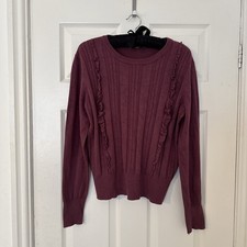 Oasis Ladies Stylish Plum Frill Trim Jumper (Size: L)
