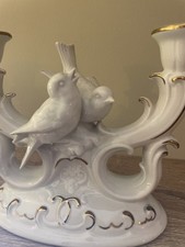 GDR 1877 Porcelain Bird Candelabra Vintage, White With Gold Gilt