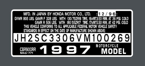Honda cbr900rr headtube tag - honda,