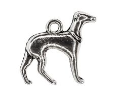 Greyhound Dog Charms - Antique Silver Tone - Canine - 20mm x 19mm - 10 Pcs