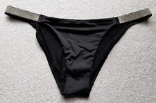 Black Silky String Bikini Diamante Side Knickers Tanga Panties 10 S/M - US 6-7