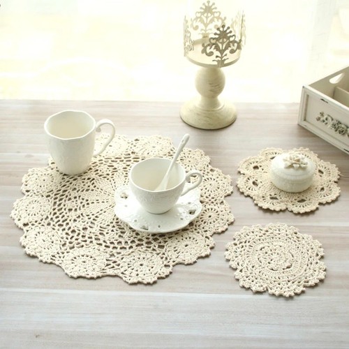 Round hand crocheted doily - hand,
