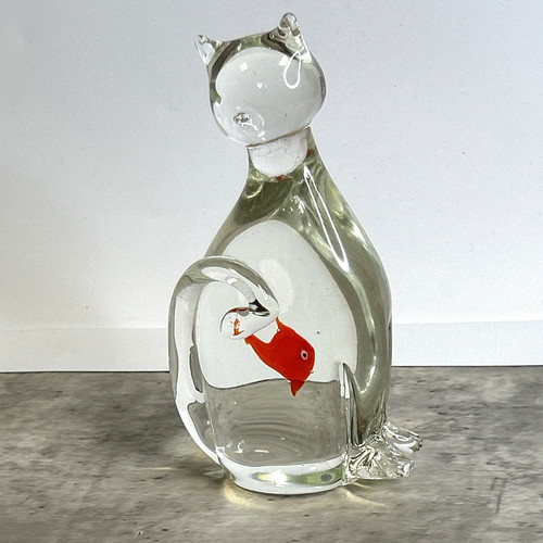 Vintage art glass cat ornament - glass,