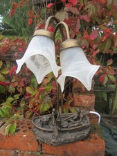 Fisherman in Boat  Resin Metal Bronze Finish , 2 arm / Tulip Glass Shades .