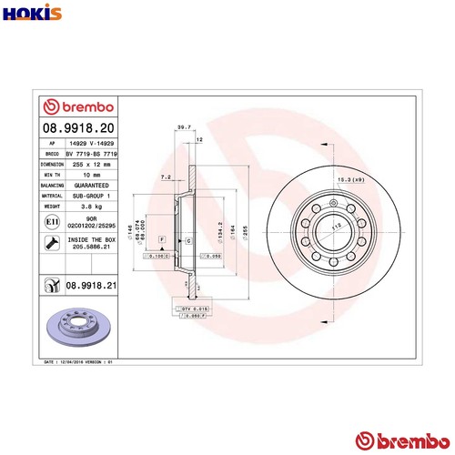 Brake disc 9918 21 for - disc, 08.9918.21