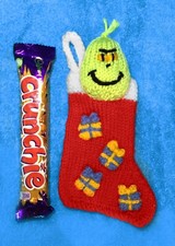 KNITTING PATTERN - Grinch inspired 14 cms Christmas Stocking holds sweets