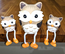 TIED RIBBONS Owl Family Shelf Sitters with Dangling Legs