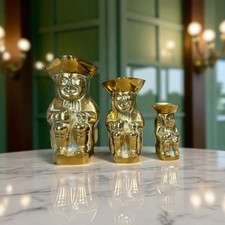 Set Of 3 Vintage Brass Toby Jugs Graduated 13cm to 7cm - Ornaments Home Decor